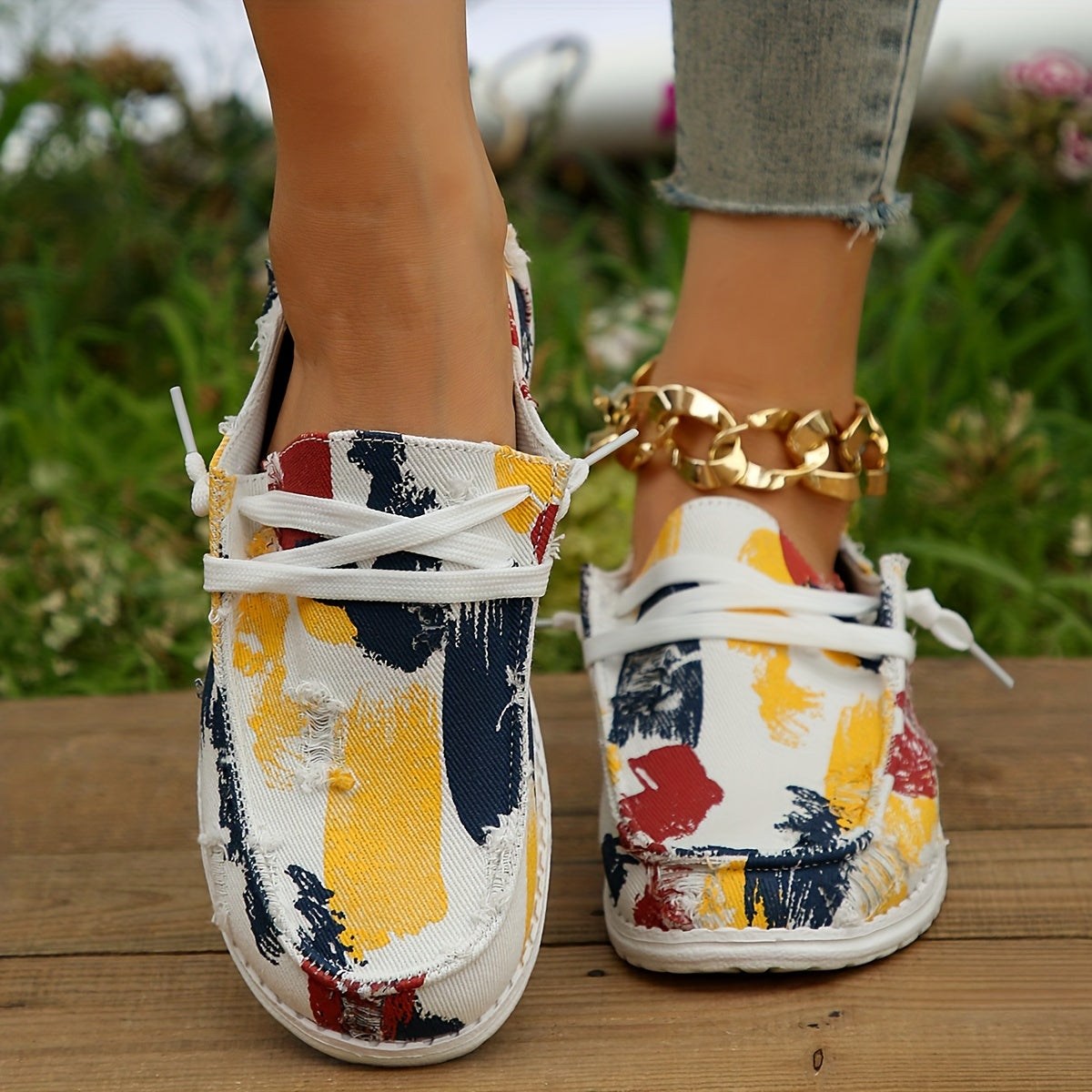 Women's Colorful Graffiti Print Walking Shoes Low Top Sneakers