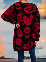 Pumpkin Pattern V Neck Button Up Cardigan Sweater