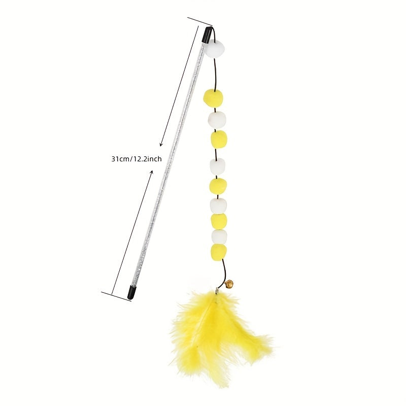 Pompom Cat Toys Interactive Stick Feather Kitten Teasing Durable Playin