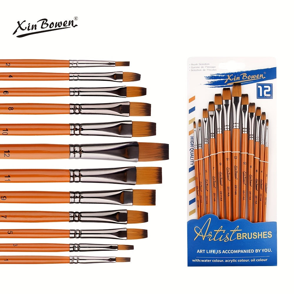 12pcs Synthetic Acrylic Paint Brushes Brass Ferrules Birch Handles