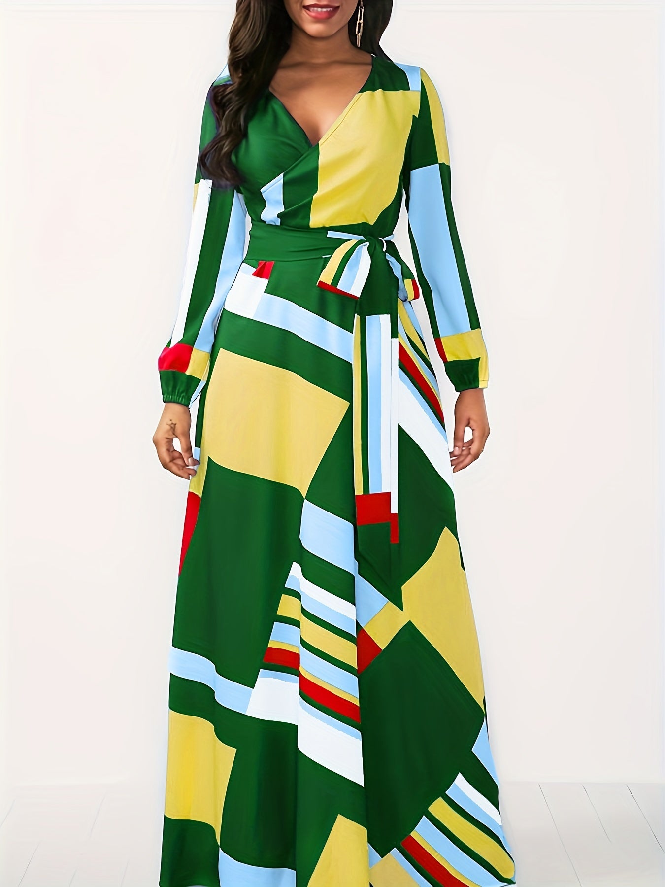  Sexy Dress Random Geometric Print V Neck Wrap Dress