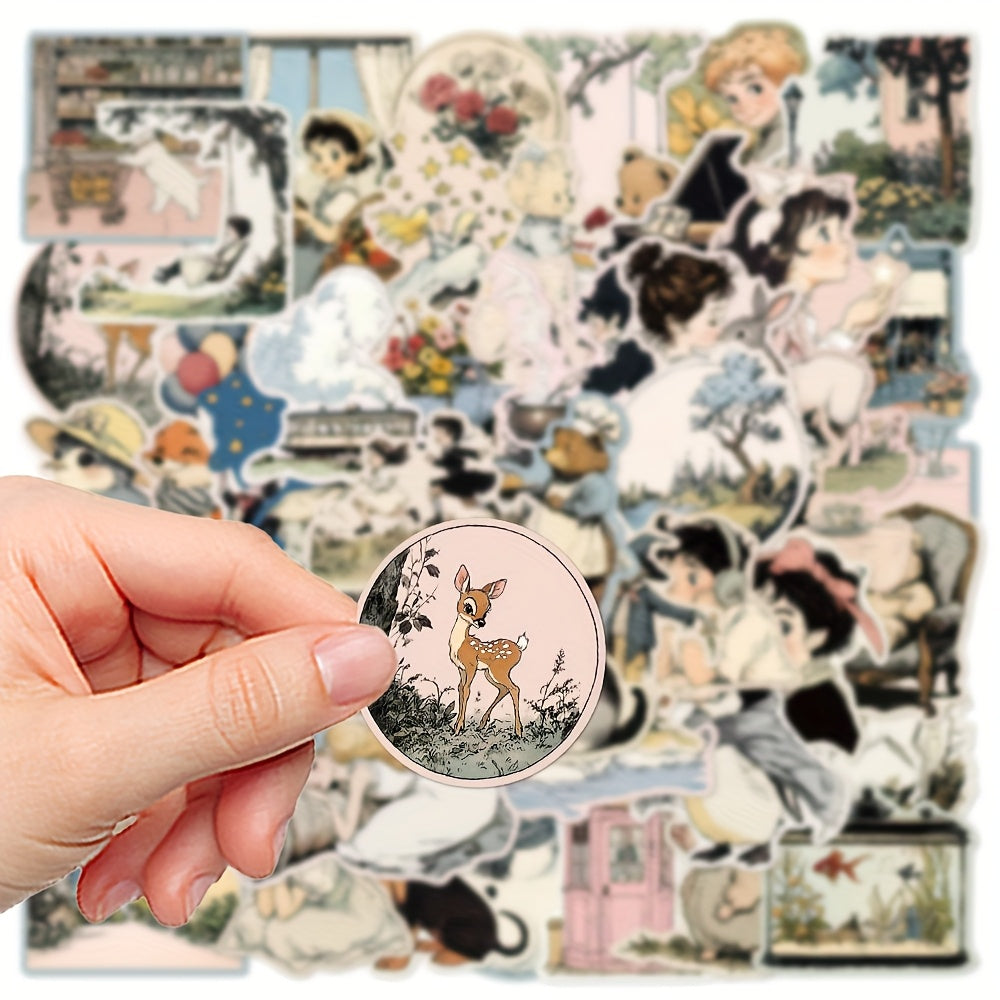 50 Whimsical World Stickers PVC Decals for Scrapbooking Notebooks