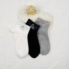 5 Pairs Crown Rhinestone Crew Short Socks Women's Stockings
