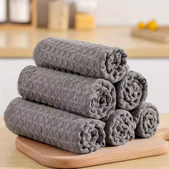 6pcs Waffle Grid Cleaning Cloth Quick Drying Kitchen Dishwashing