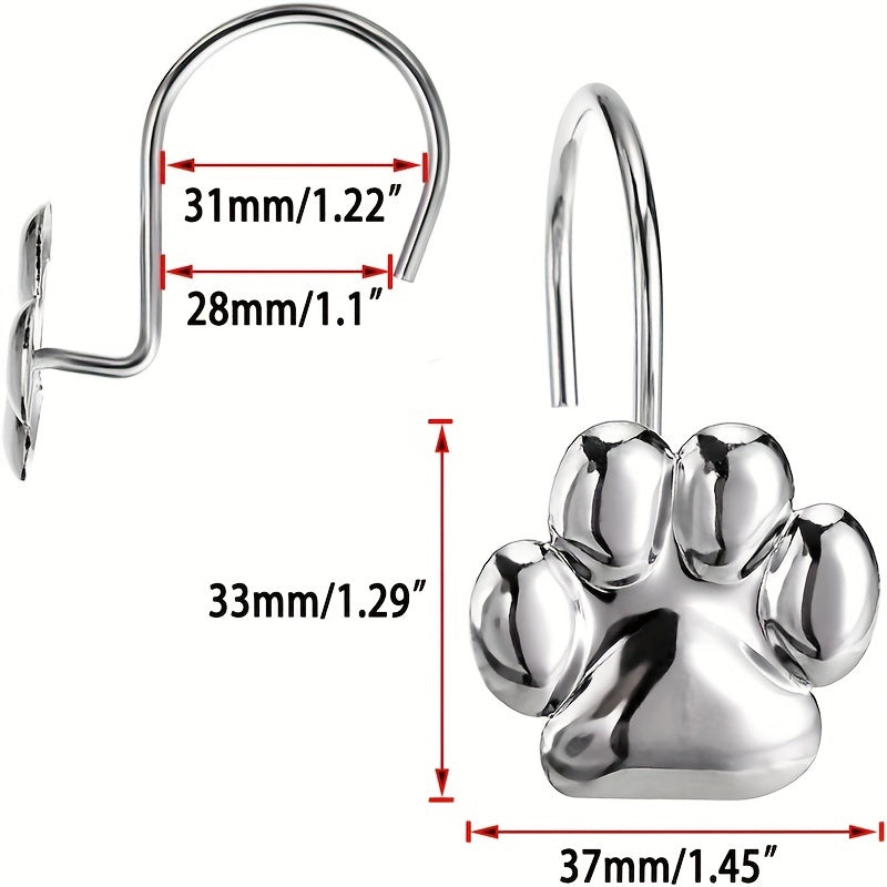12pcs Paw Print Shower Curtain Hooks - Rust Proof and Fashionable