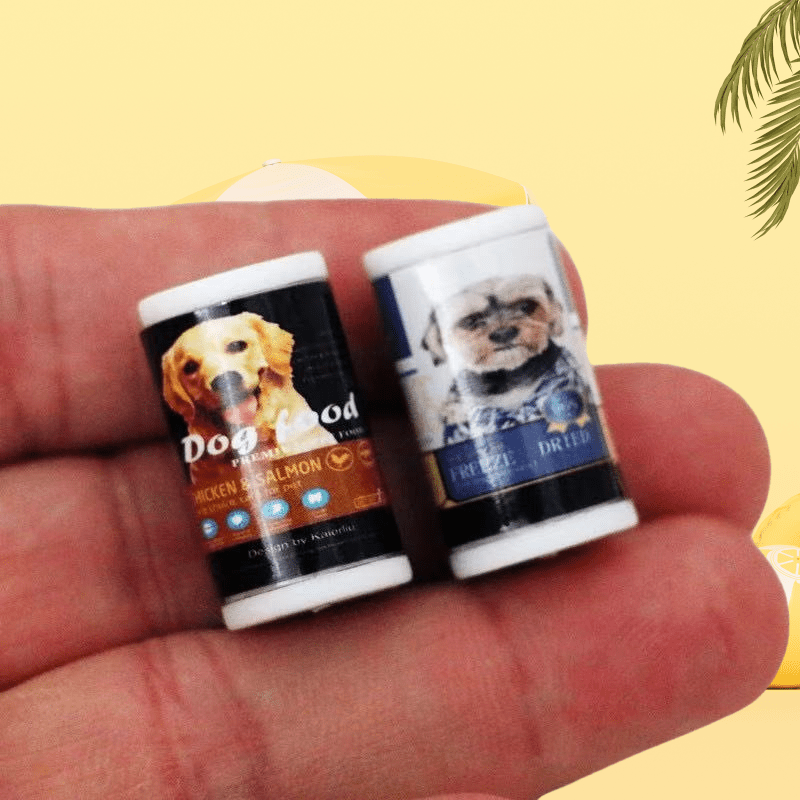 Dollhouse Pet Food Can Set - Realistic Dog & Cat Food Models for Decor