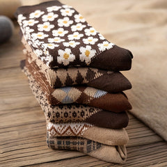 5 Pairs Vintage Pattern Crew Socks for Women