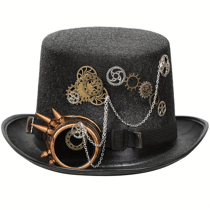 Steampunk Topper Silver Eyeglass Chain Fedora Hat