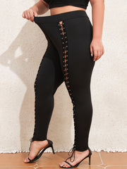  Goth Leggings Solid Front Lace-Up High Rise Leggings