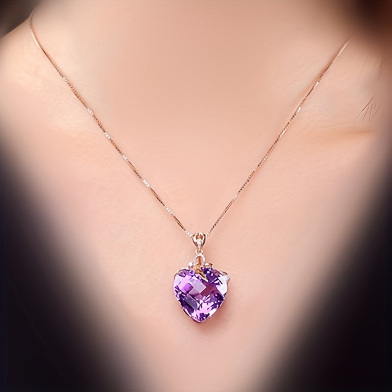 Heart shaped Amethyst Pendant Necklace Golden plated Faux Gemstone Necklace