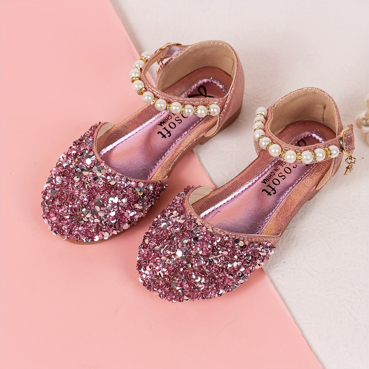 Glitter Dress Shoes Low Heel Princess for Kids