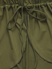  Solid Long Sleeve Open Front Drawstring Cardigan