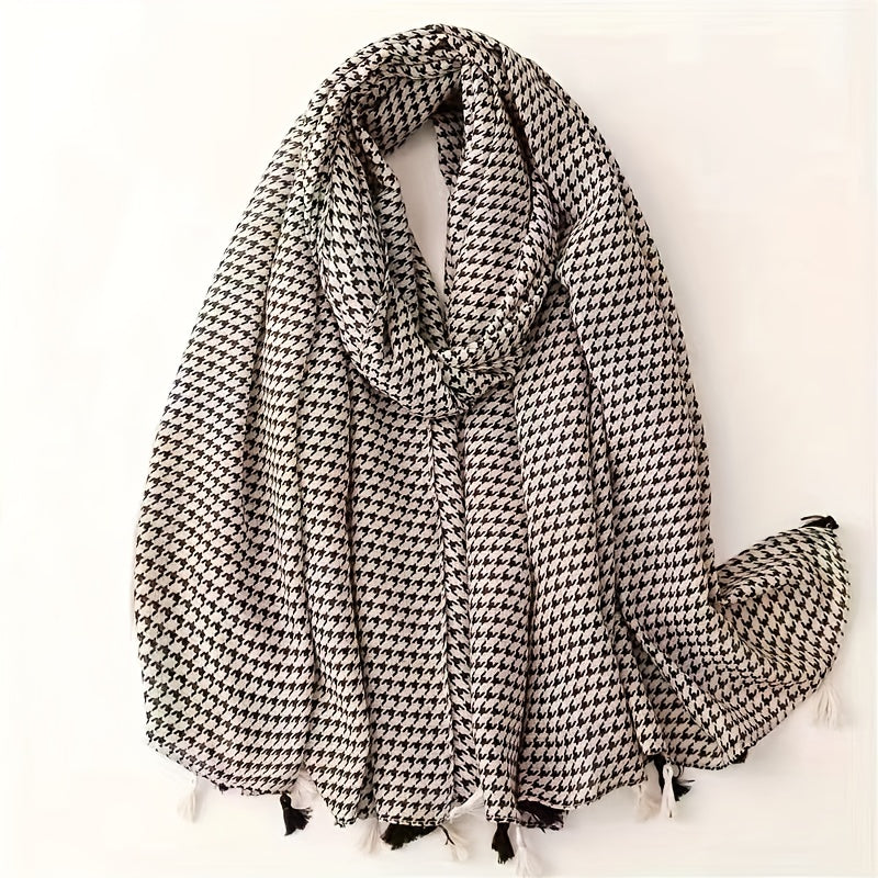 Leopard Print Tassel Scarf Gradient Houndstooth Pattern Shawl