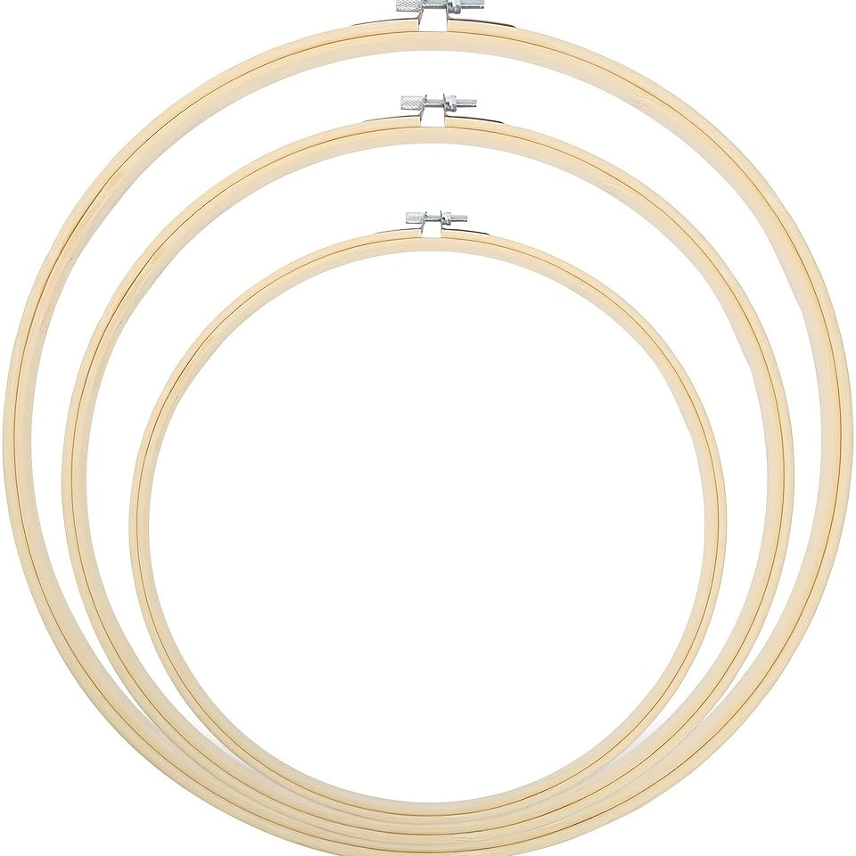 3pcs Large Bamboo Embroidery Hoop Set 8, 10, 12 - Adjustable Cross Stitch Hoops