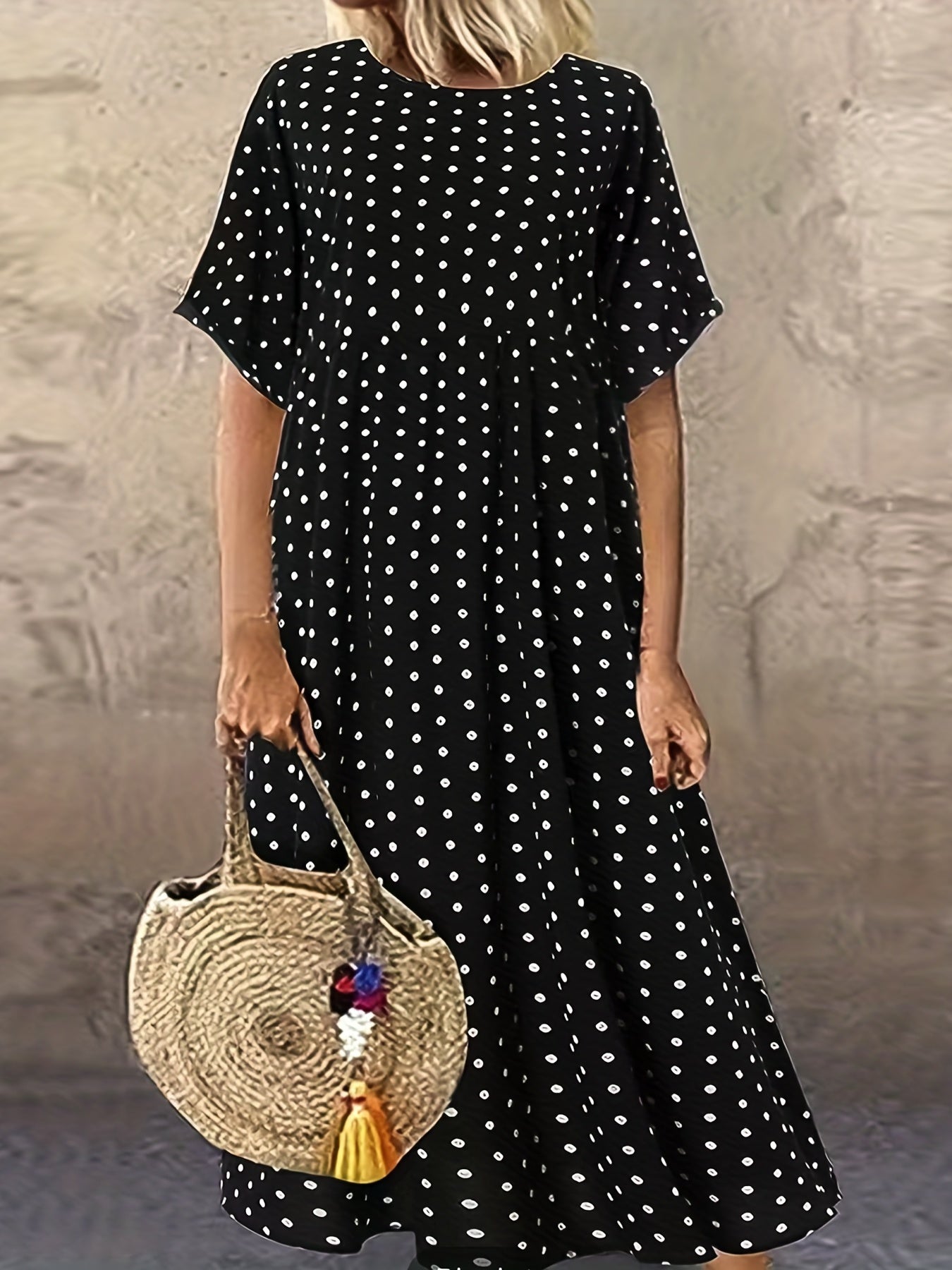 Polka Dot Print Short Sleeve Maxi Dress