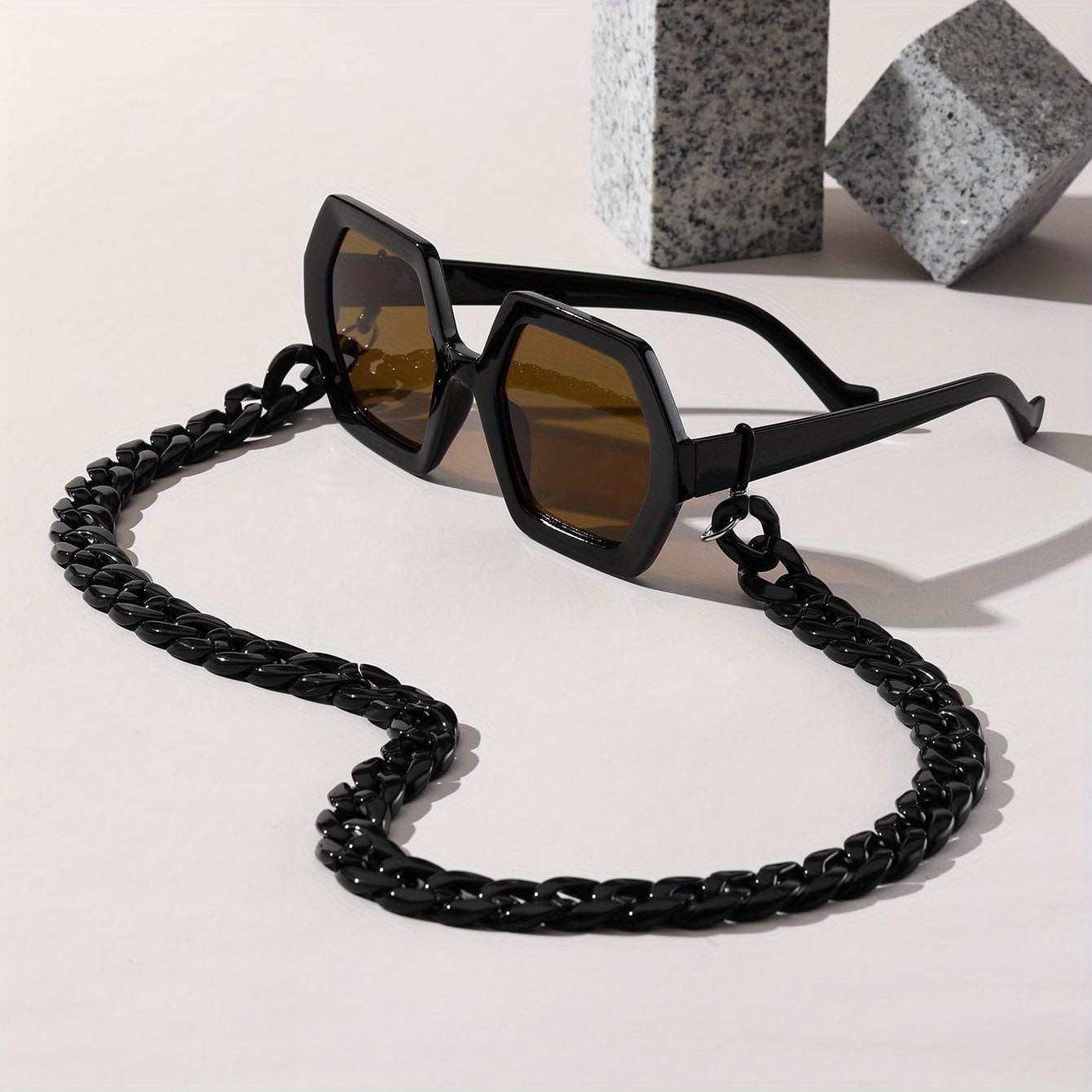 Large Geometric Sunglasses Casual Gradient Lens Glasses With Glasses Chain