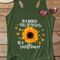  Sunflower Print Round Neck Vest Top