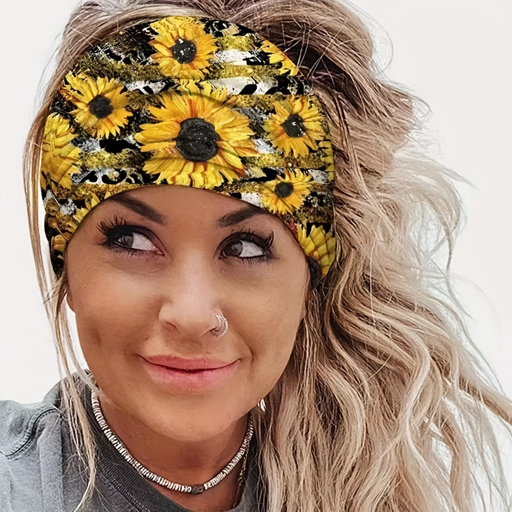 Sunflower Headband Boho Hair Band Sports Sweatband Hippie Style Hair Accessories