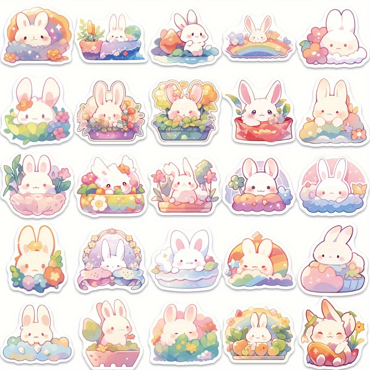 50PCS Easter Rainbow Bunny Stickers Vinyl Waterproof Decals Scrapbook Journaling