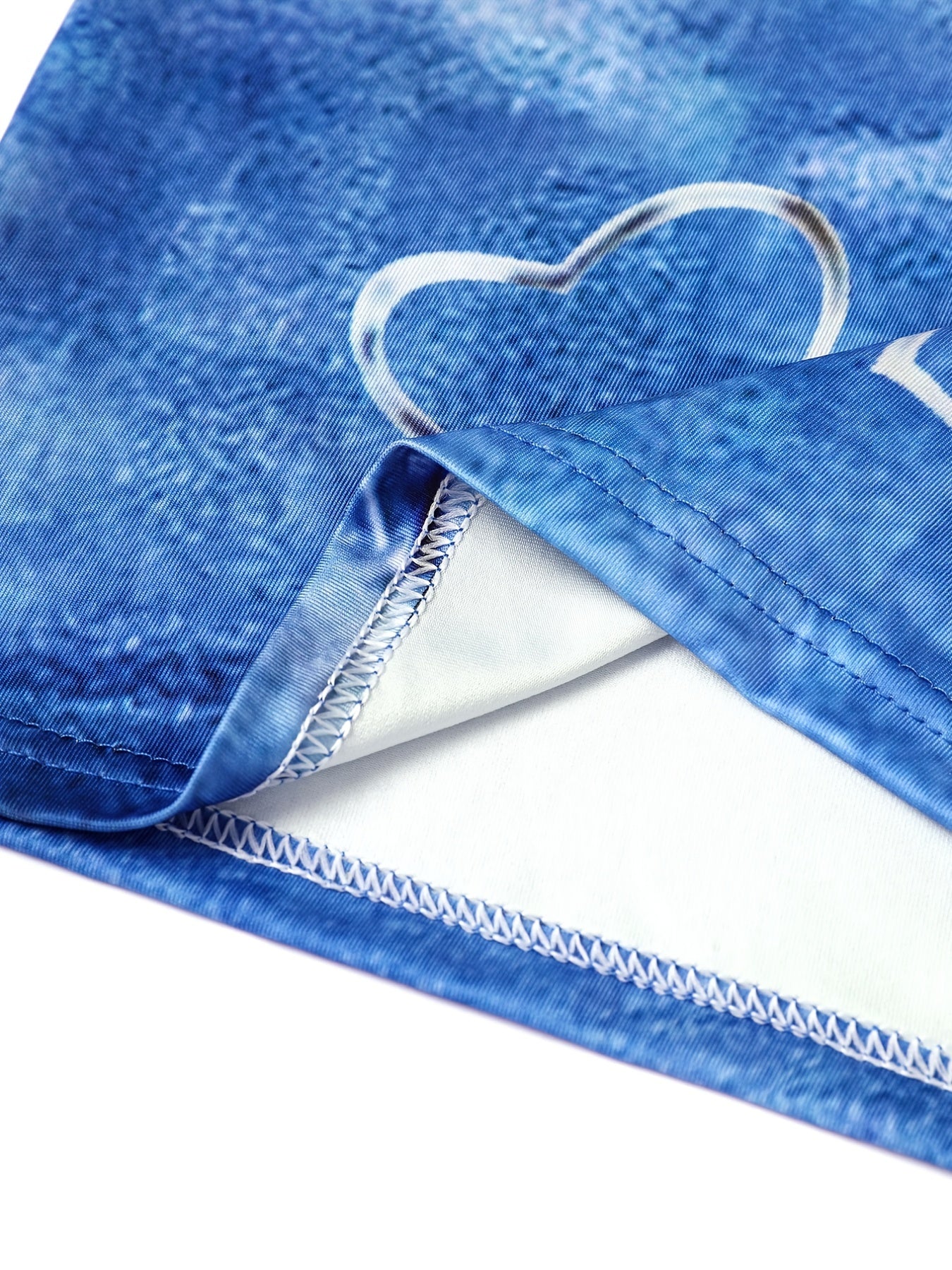  Denim & Heart Print Biker Shorts