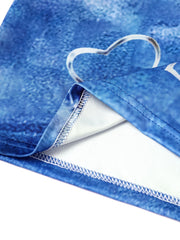  Denim & Heart Print Biker Shorts
