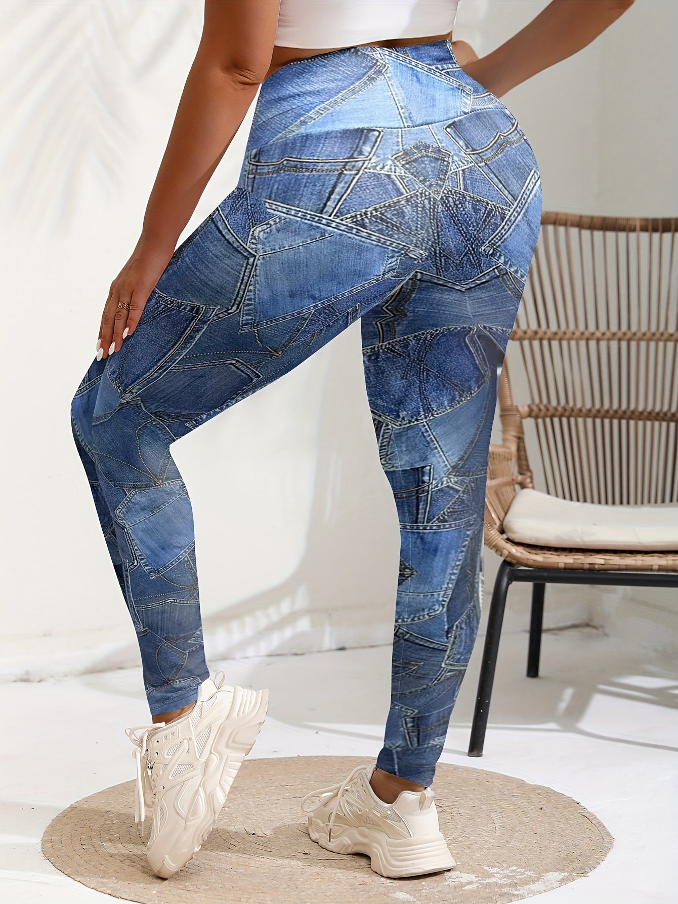  Denim Print High Waisted Skinny Leggings