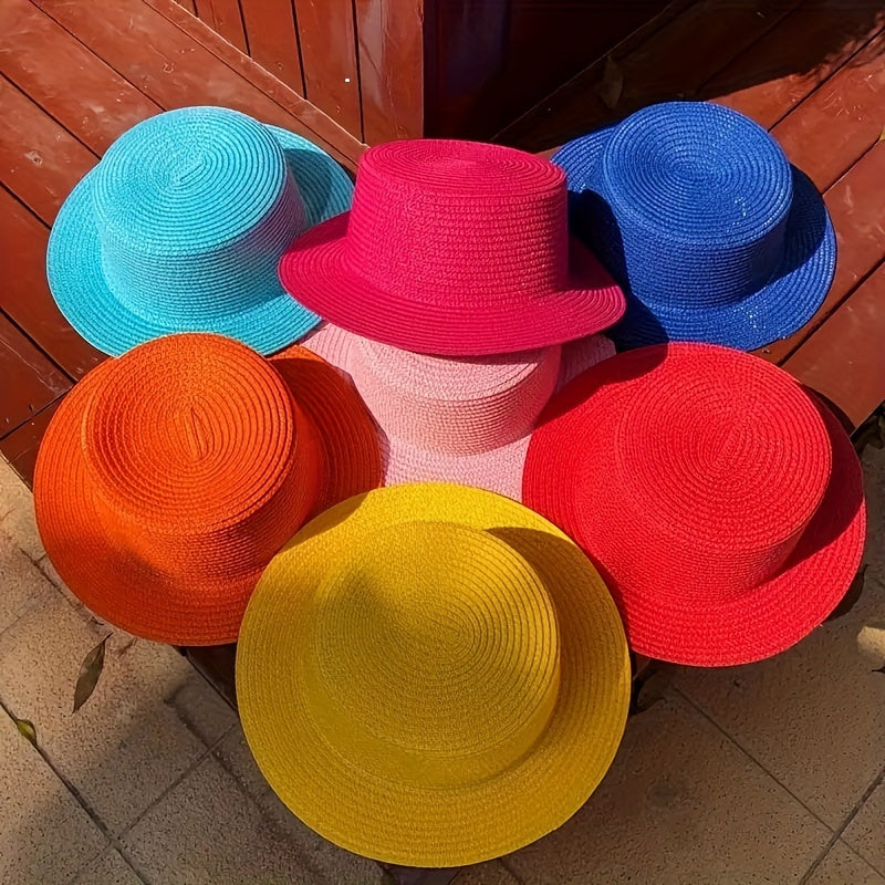 Bright Candy Sun Hat Classic British Style Top Hat Straw Jazz Fedora Cap Unisex