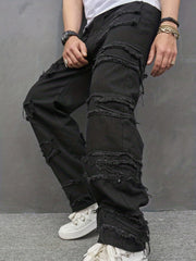 Men Ripped Frayed Straight Leg Jeans