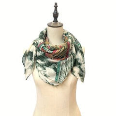 Geometric & Floral Print Raw Trim Scarf Boho Shawl Wrap Head Wrap