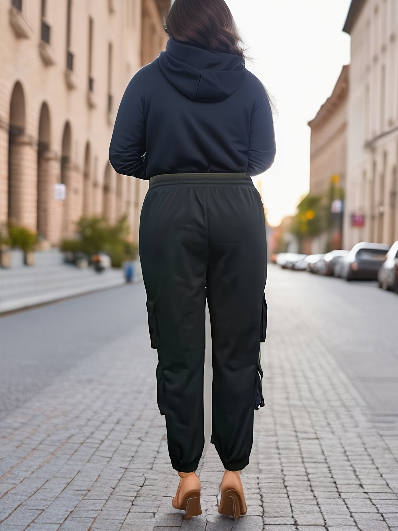 Women's Plus High Rise Cargo Pants Elastic Drawstring Pockets