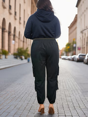 Women's Plus High Rise Cargo Pants Elastic Drawstring Pockets