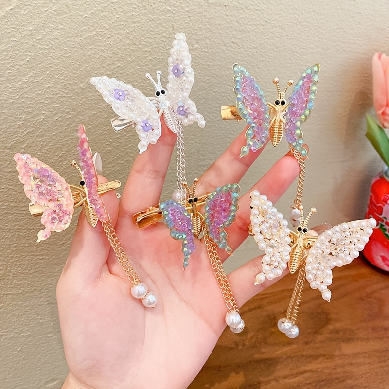 Metal Butterfly Hair Clips Glitter Hairpin Rhinestone Long Hair Clip