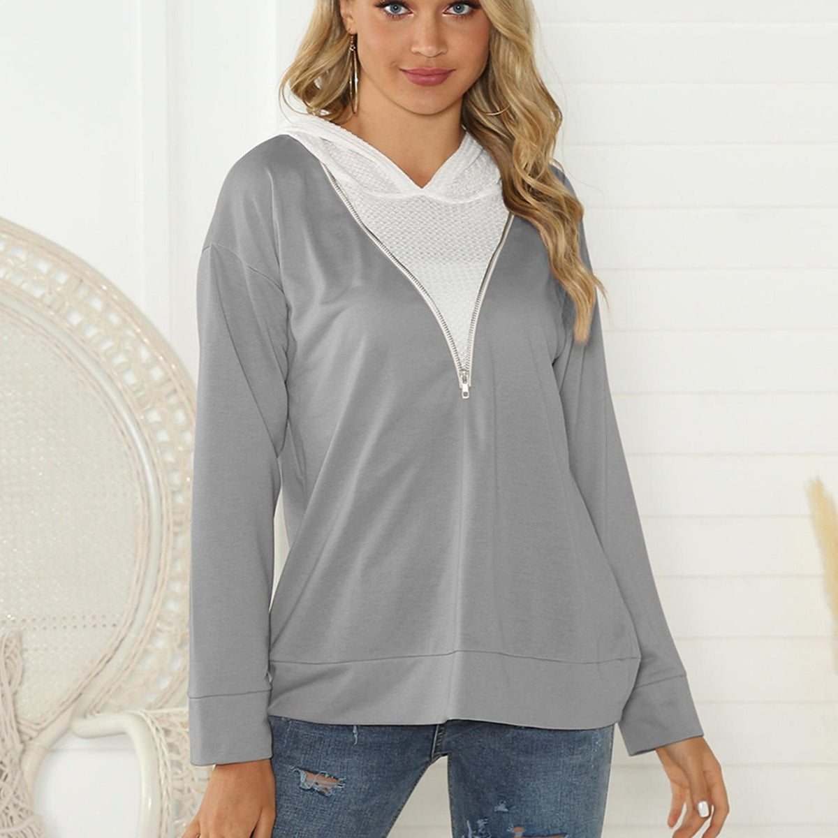 Contrast Zip Hoodie Active Sweatshirt