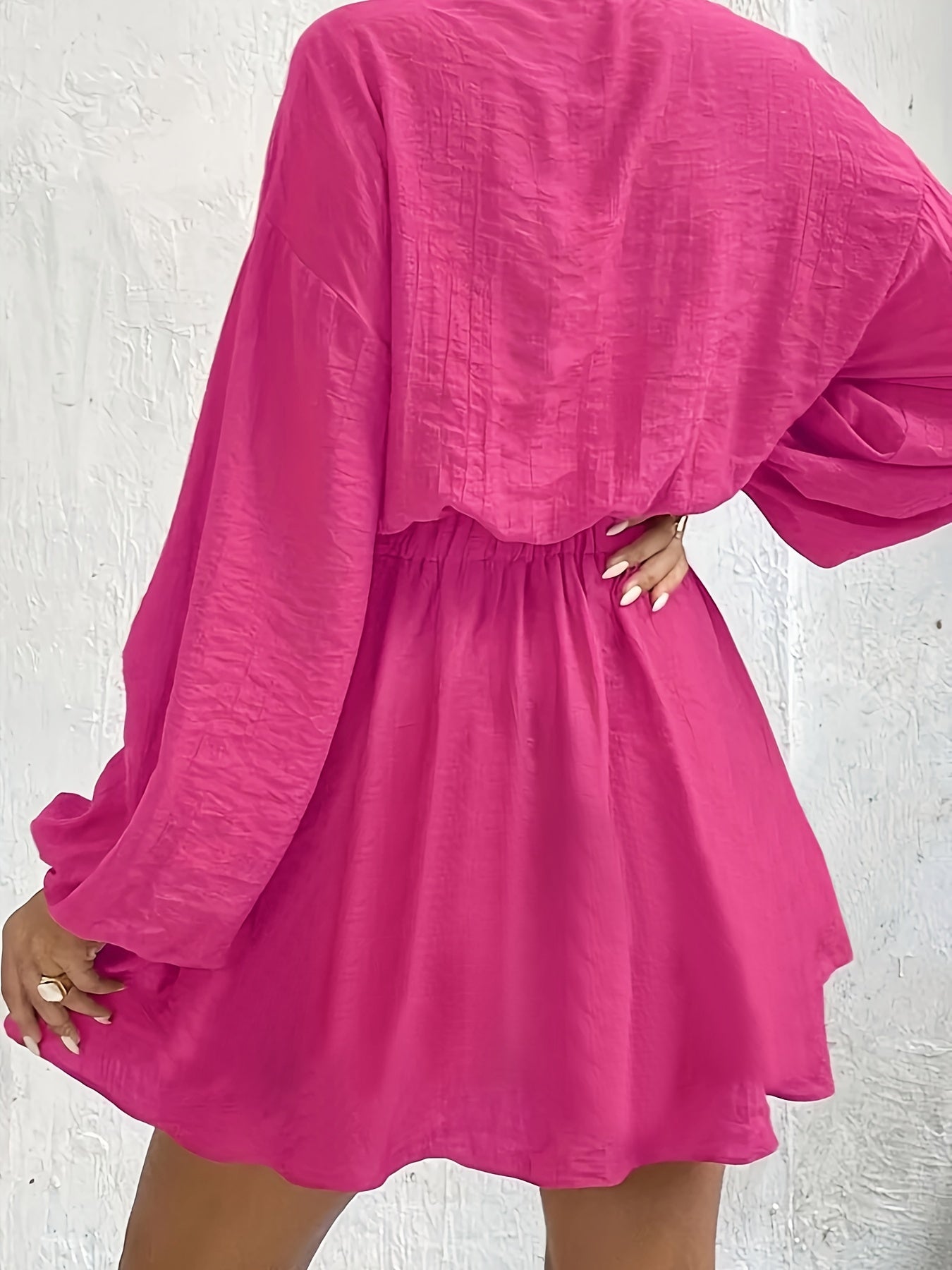  Solid Lantern Sleeve Mini Dress