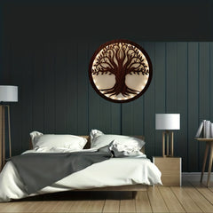 LED Green Plant Tree Creative Lamp Retro Wooden Sign Hanging