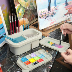 Zoylofg Wash Pen Bucket With Pen Holder & Painting Palette Lid