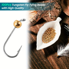 100Pcs High Tungsten Fly Tying Beads for Fresh & Saltwater Fishing