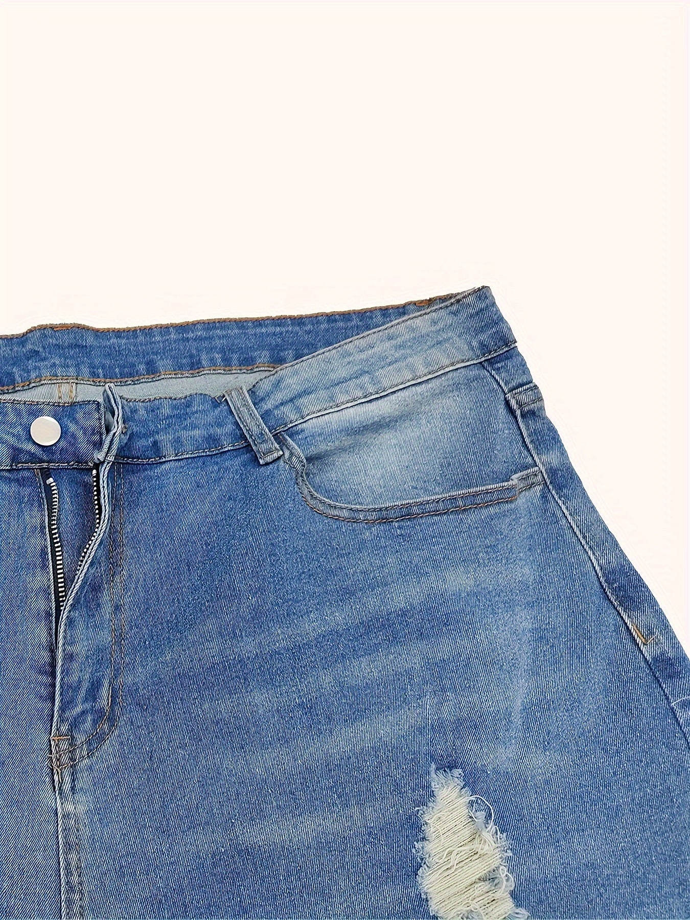  Women's Ripped Raw Trim High Rise Flared Leg Jeans