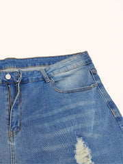  Women's Ripped Raw Trim High Rise Flared Leg Jeans