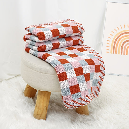 Colorful Plaid Knit Blanket Soft Warm Throw for Couch Bed Hand Wash