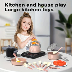 Colorful ABS Resin Play Kitchen Set with Cooking Utensils Tableware & Food