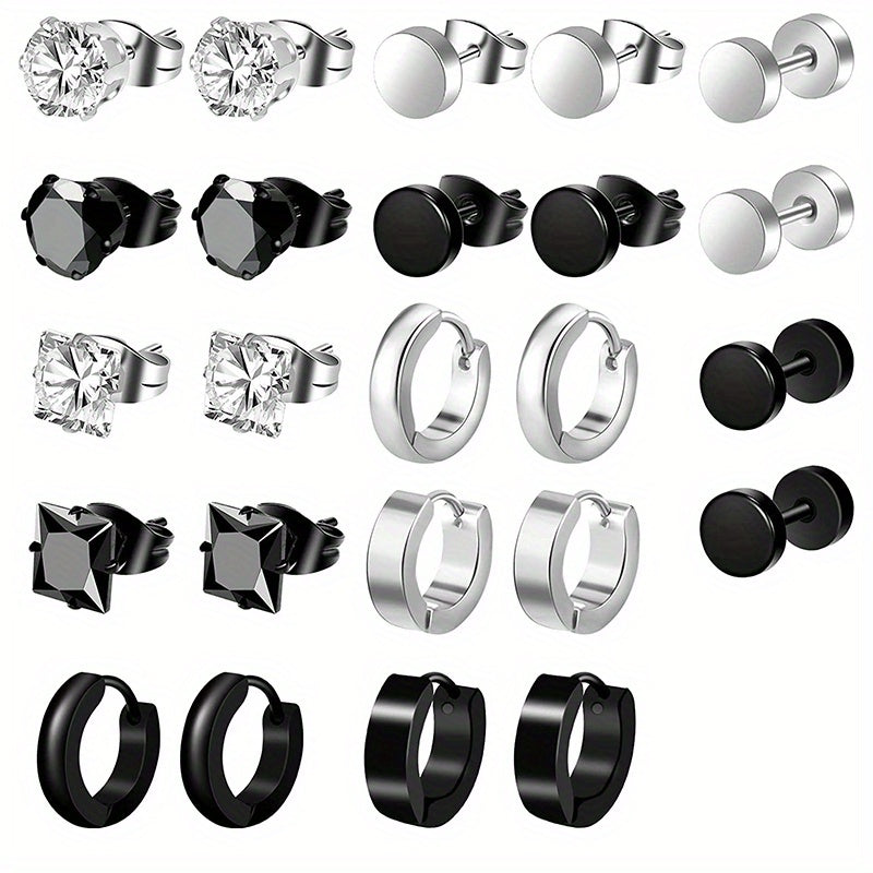 24pcs Men's Punk Stainless Steel Earrings Set