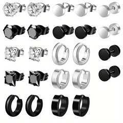 24pcs Men's Punk Stainless Steel Earrings Set