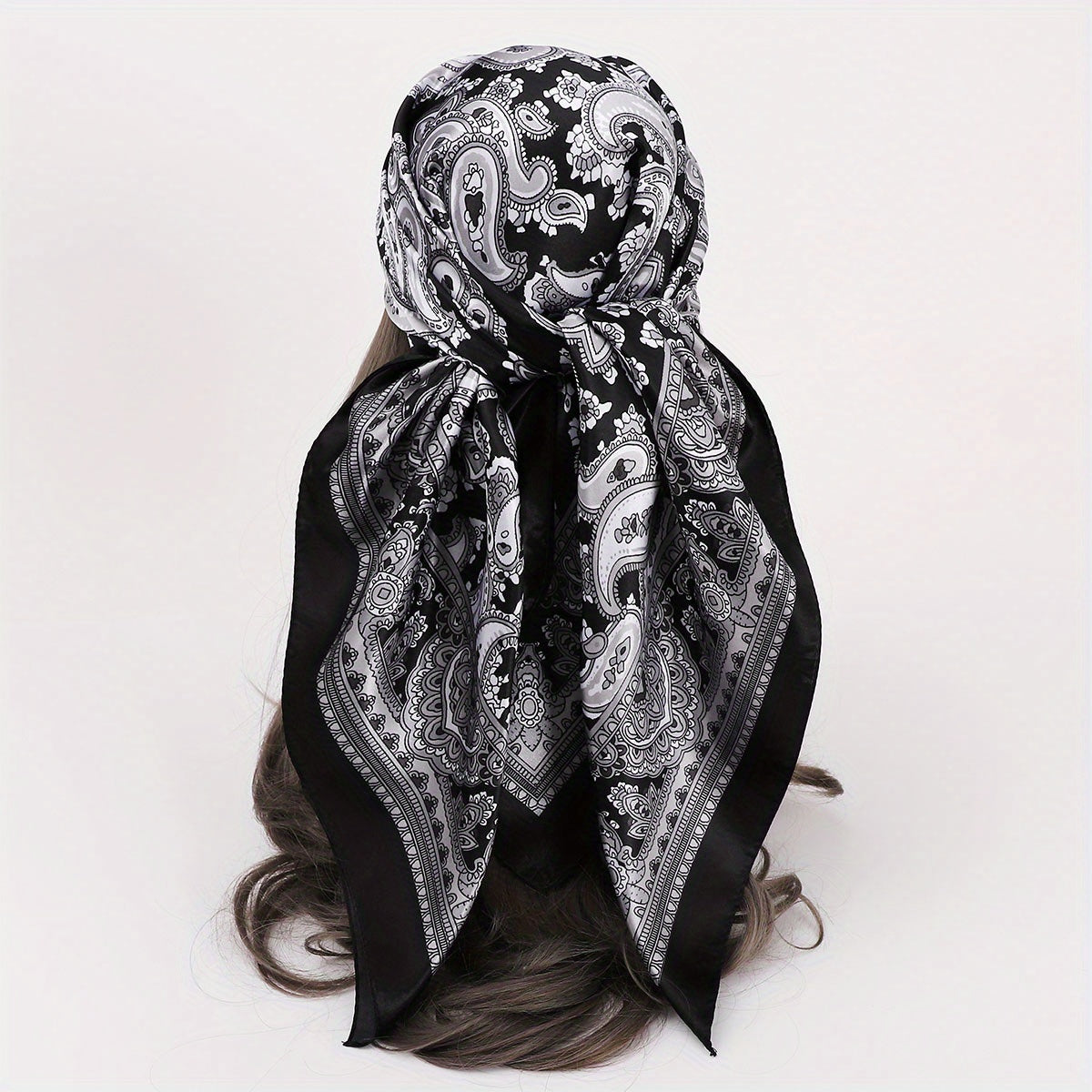 Vintage Paisley Print Square Scarf Satin Bandana Windproof Head Wrap