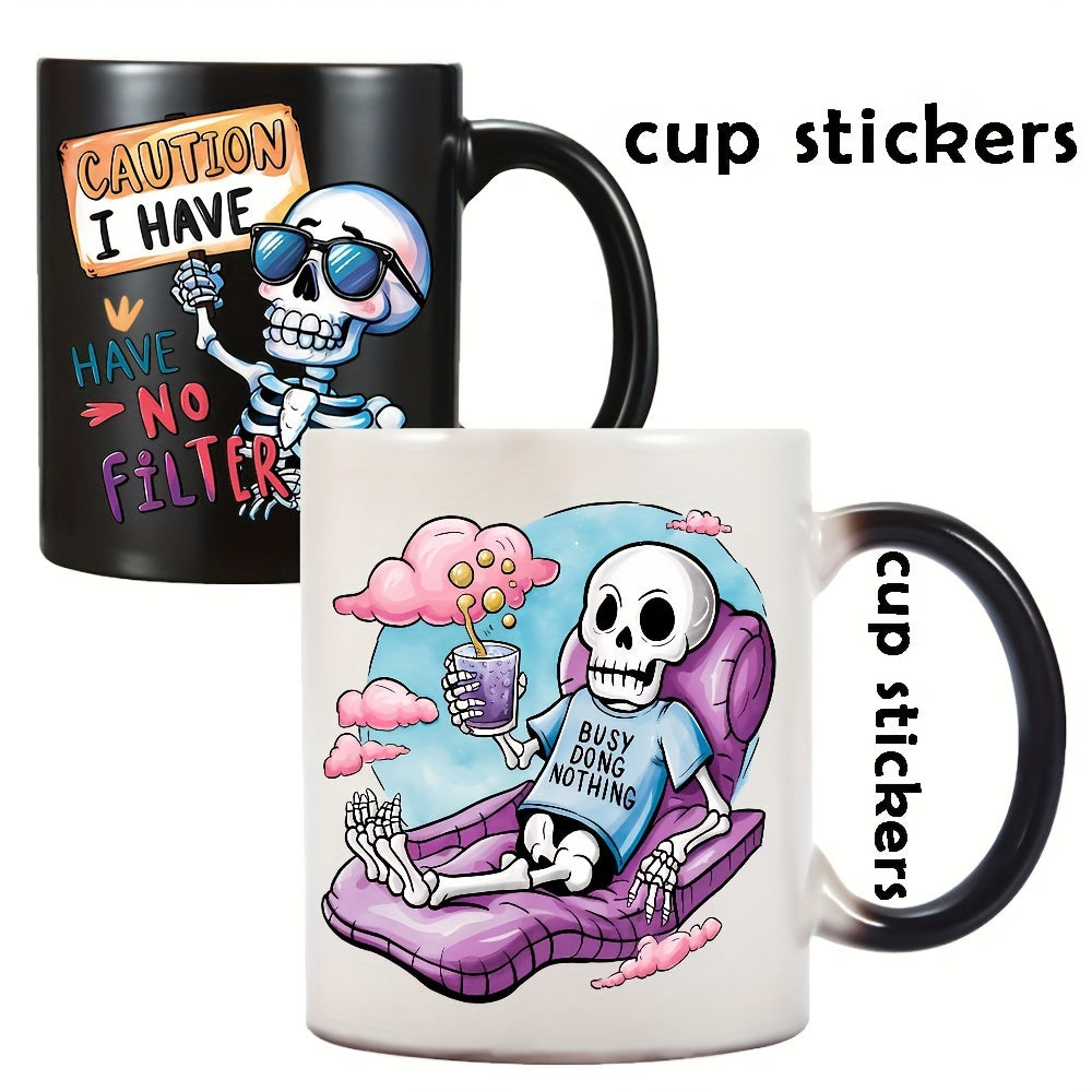12pcs Fun Skull UV Transfer Decals Waterproof Stickers for Mugs Laptops