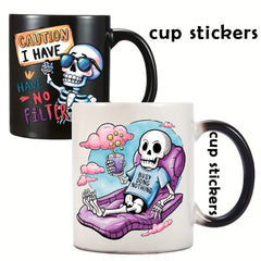 12pcs Fun Skull UV Transfer Decals Waterproof Stickers for Mugs Laptops