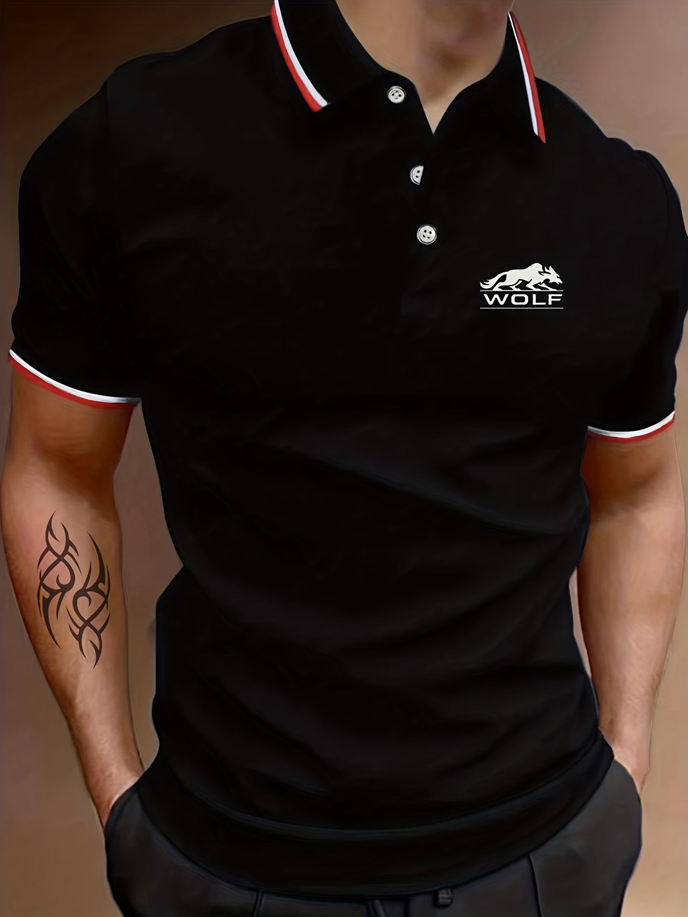 Men's Wolf Graphic Shirt Breathable Button Up Short Sleeve Shirt