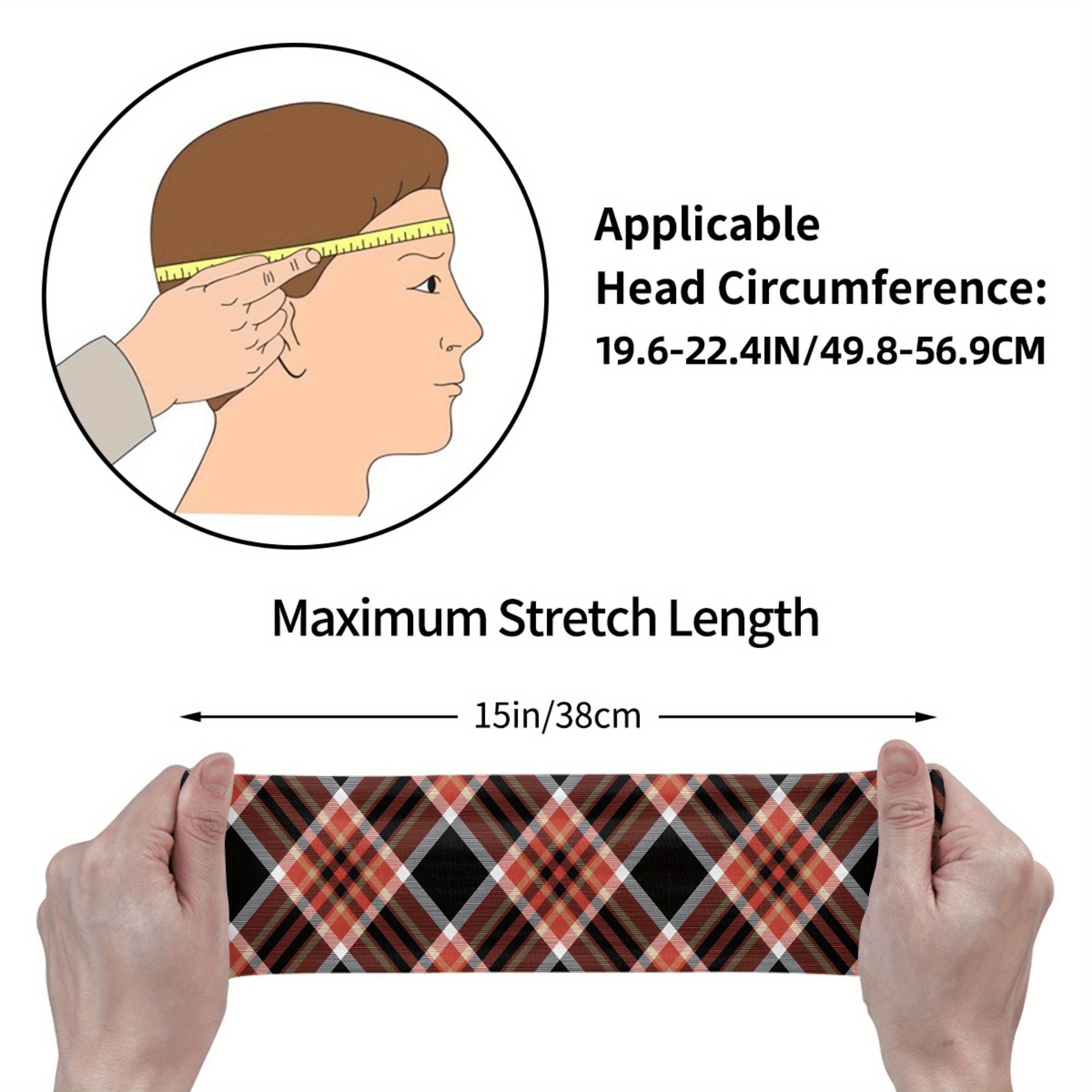 Vintage Plaid Headband Red Checkered Pattern Elastic Fit Sports Headwear