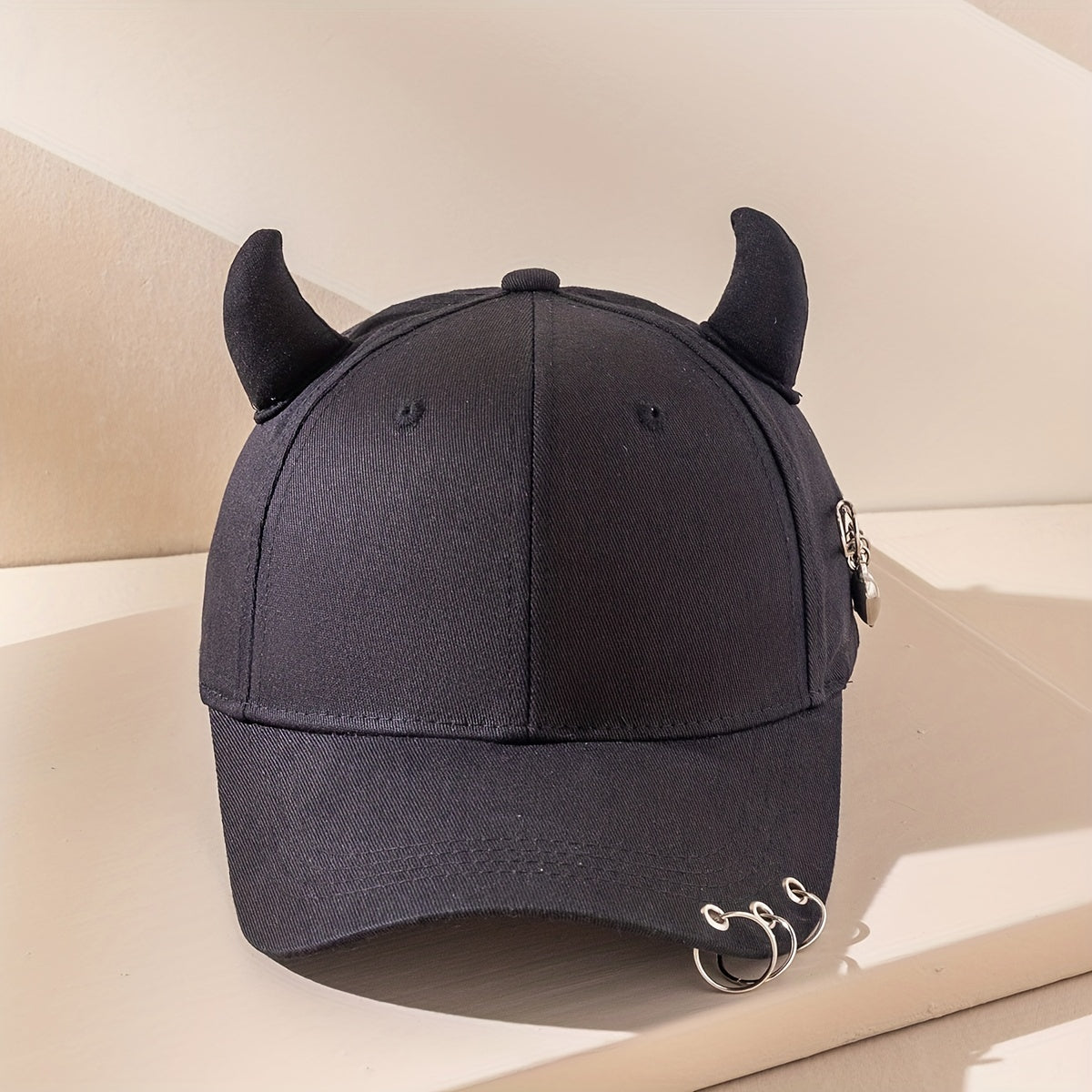 Horns Baseball Cap Hip Hop Ring Brooch Decor Unisex Sun Hat Adjustable Dad Hat
