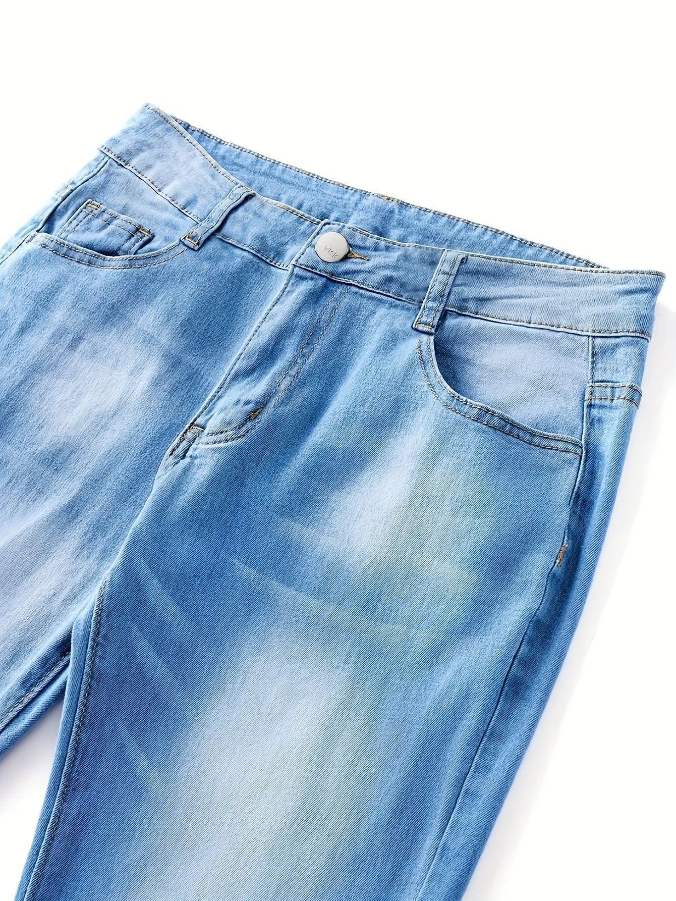  Button Fly High Rise Flared Leg Jeans